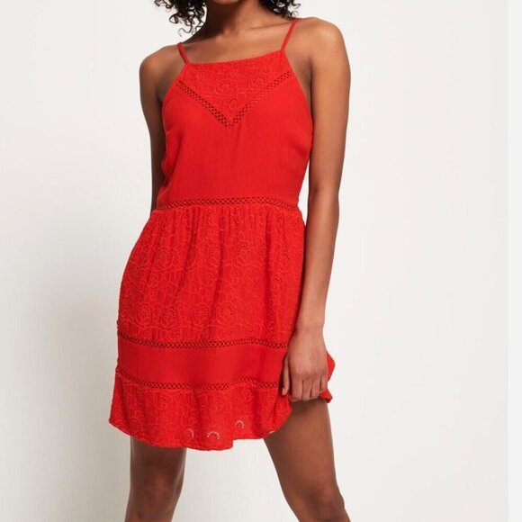 Superdry Red Orange Sun Dress Sundress Embroidered Mini 6 - Picture 1 of 13